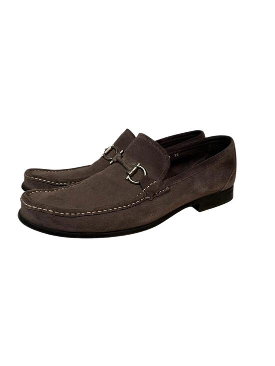 Ferragamo Gray Suede Loafers 11 EE Wide Silver Gancini Bit Buckle Luxury Shoe main image 4
